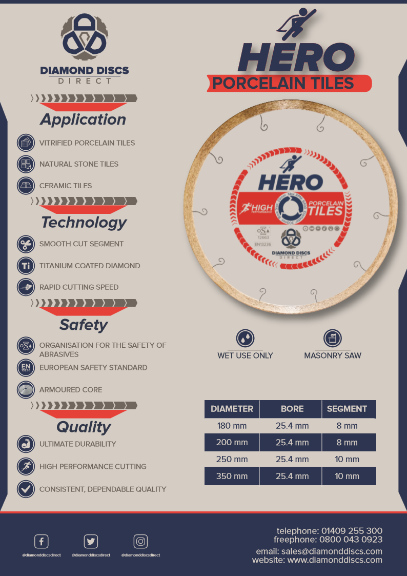 Hero Wet cutting Porcelain Diamond Blade