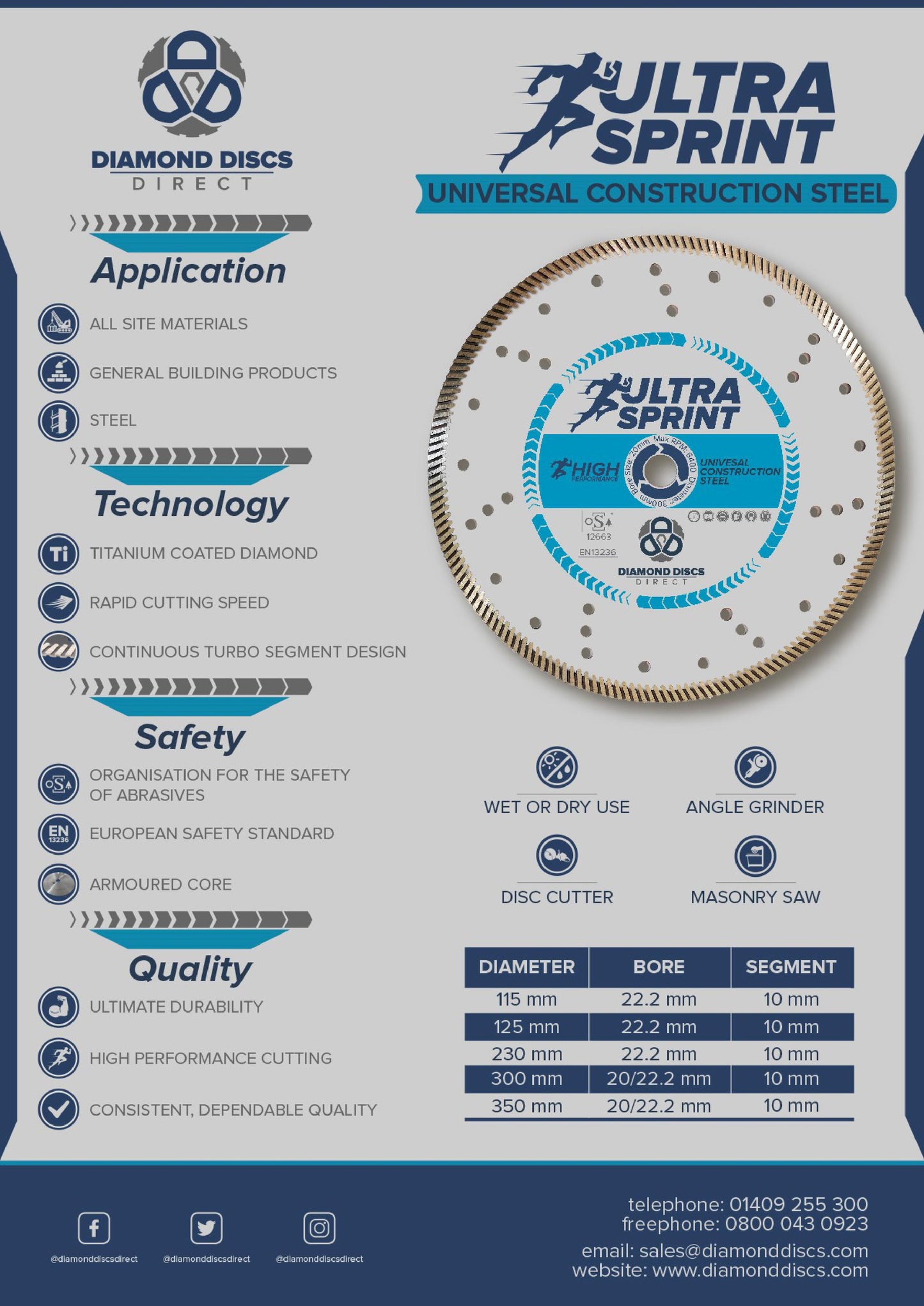Ultrasprint Universal construction and Steel Diamond Blade